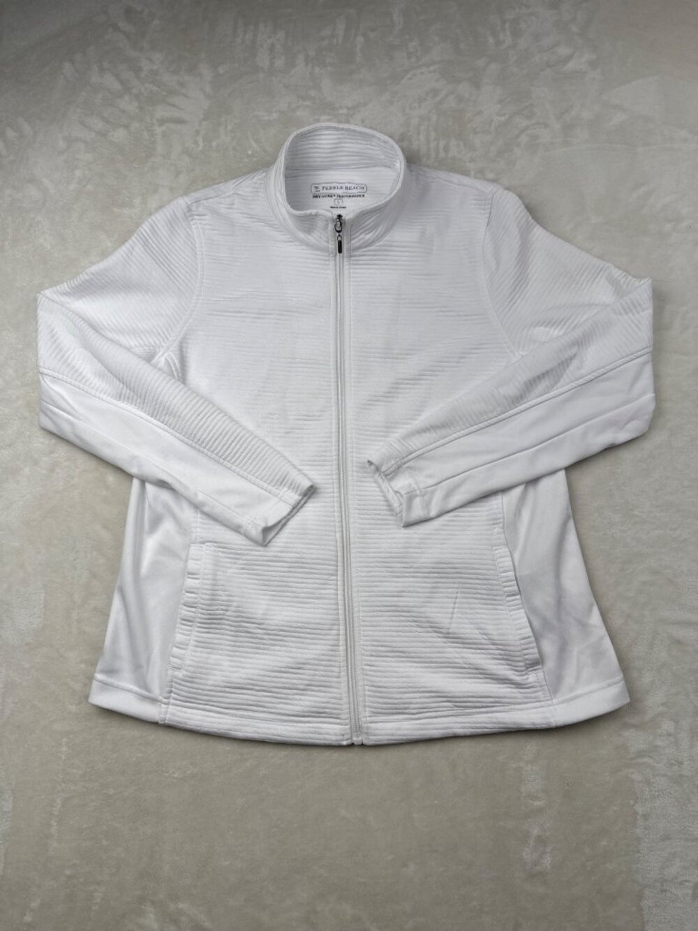 Pebble Beach White Full-Zip Jacket Dry-Luxe Performance Womens Size Large 100%